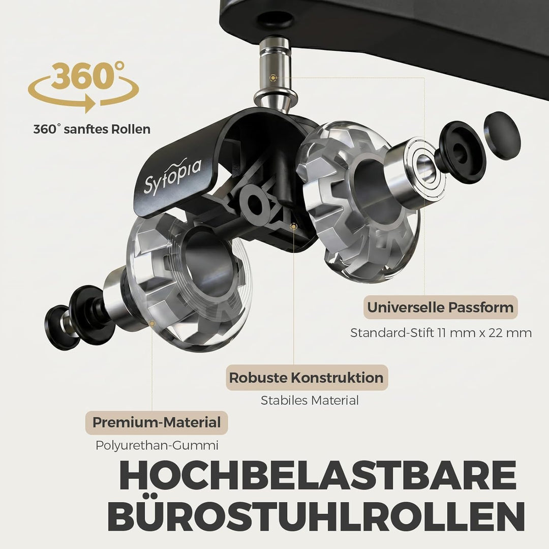 Bürostuhl Rollen 11mm x 22 mm, 5er Set Rollen für Bürostühle, Super Leise und Weiche für Hartböden,