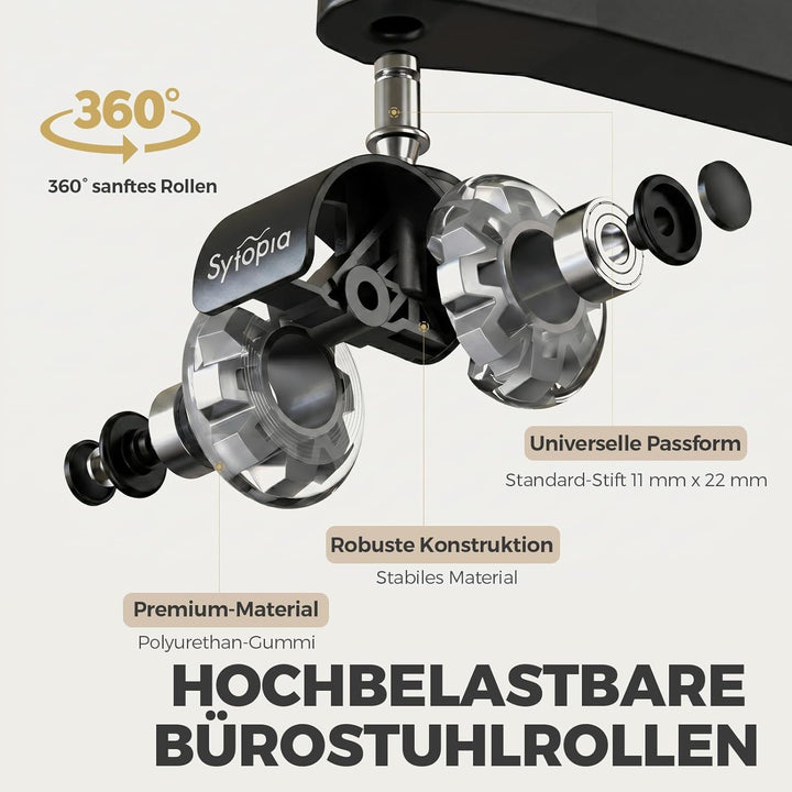 Bürostuhl Rollen 11mm x 22 mm, 5er Set Rollen für Bürostühle, Super Leise und Weiche für Hartböden,