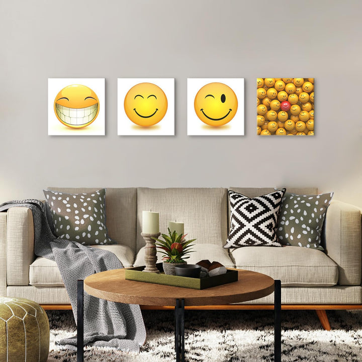 BilderKing Smiley- Wandbilder Set B - 50cm x 50cm, 4er Set Leinwand auf Fertigrahmen + Aufhänger 50x