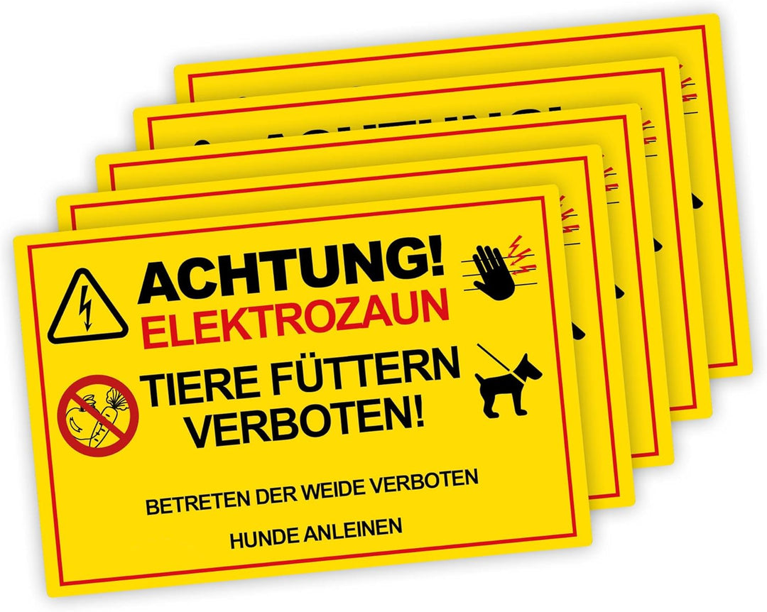 5 Stück XXL Achtung ! Elektrozaun Tiere füttern Weide betreten verboten Schild 30 x 40 cm aus stabil