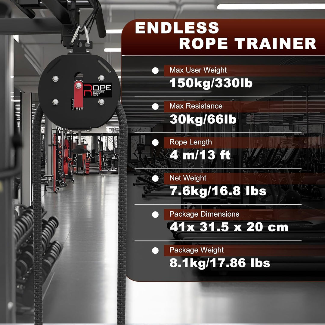 Endlosseiltrainer mit einstellbarem Widerstand (11-66 lbs) – Endless Rope seilzugsystem für Ganzkörp