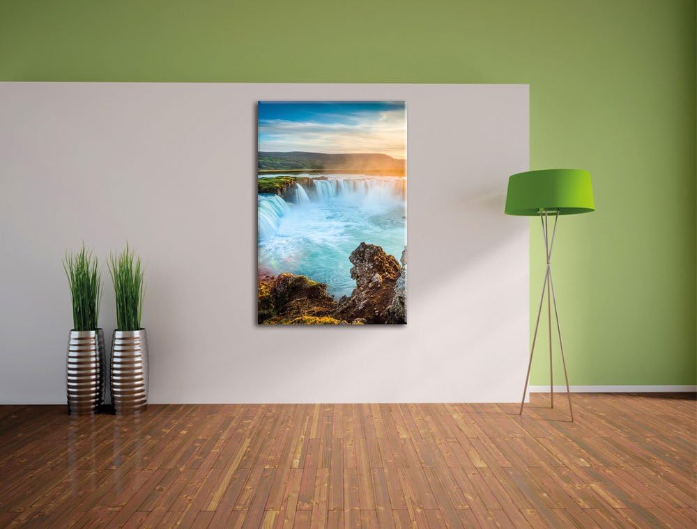 Pixxprint Wasserfall im Sonnenschein als Leinwandbild/Grösse: 100x70 cm/Wandbild/Kunstdruck/fertig b