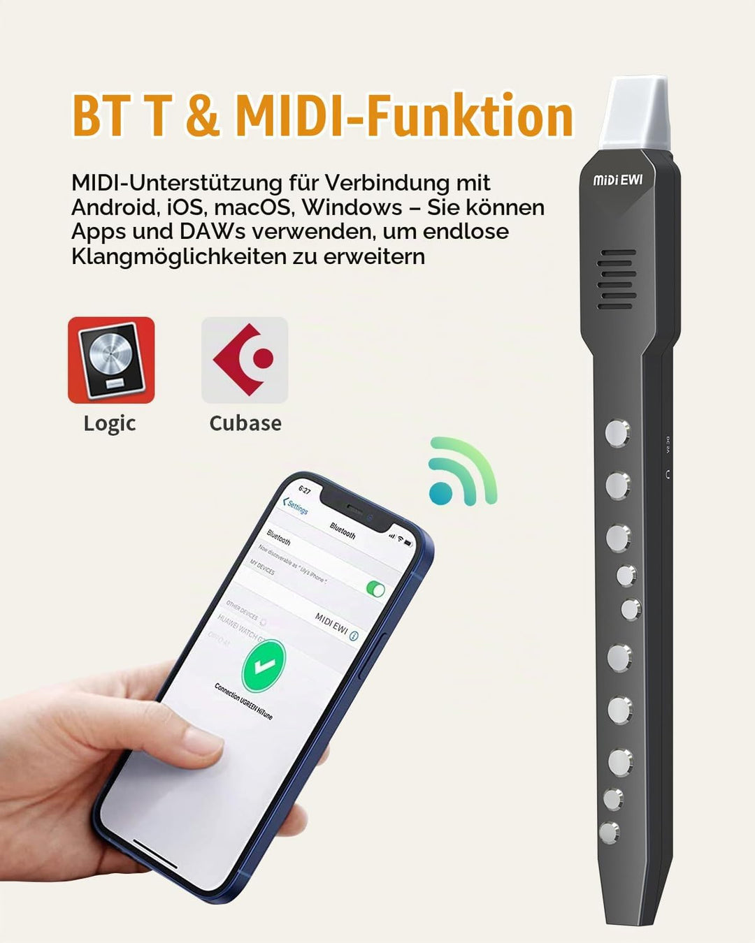 Digitales Blasinstrument, Elektrisches Blasinstrument Schwarz Unterstützt MIDI-Bluetooth, Elektronis