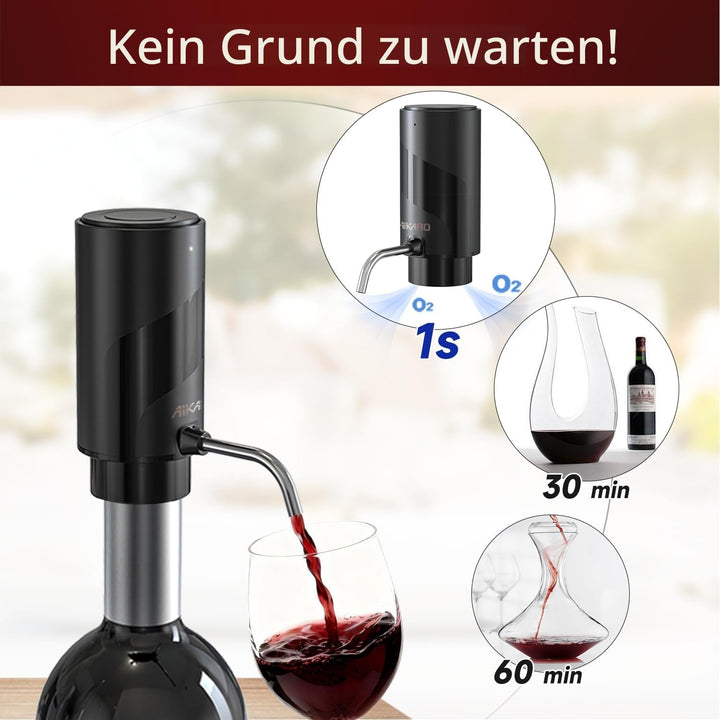 AIKARO - Elektrischer Weinbelüfter Ausgiesser Wiederaufladbarer Automatischer Dekanter, mit Korkenzi