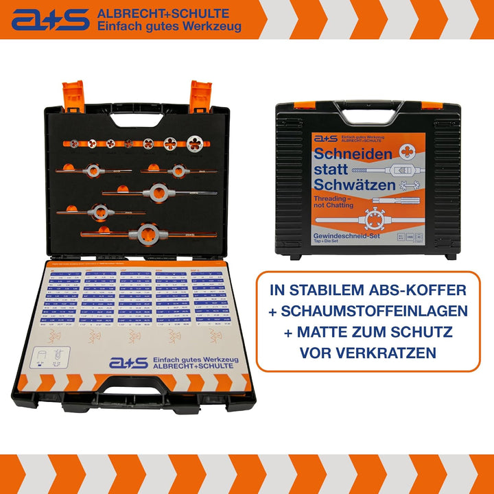 a+s HSS-G Gewindeschneider Set | M3 bis M12 | 45-teilig | Gewindebohrer & Schneideisen | Spiralbohre