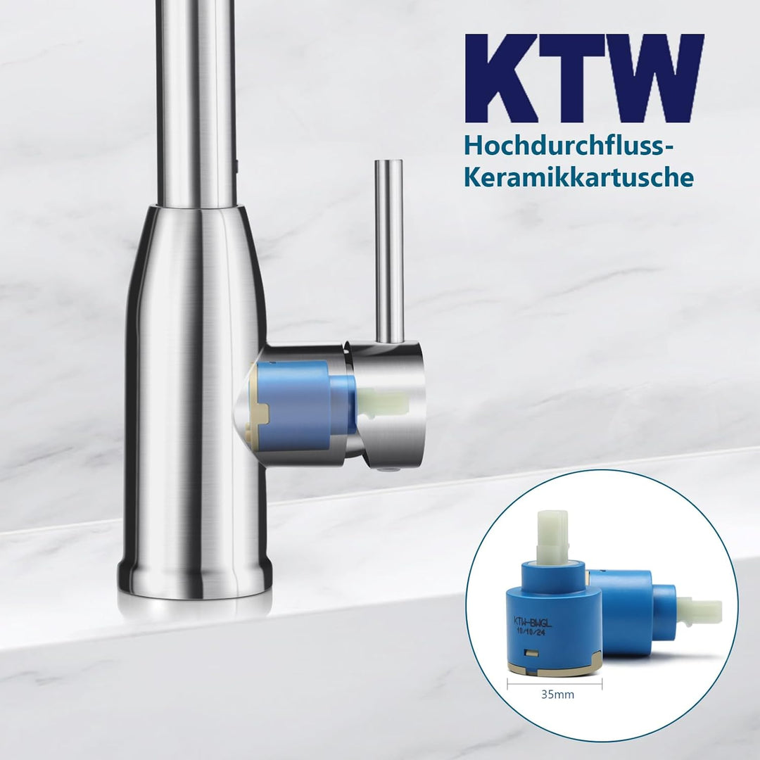 ZYB Wasserhahn Küche mit 3 Modi, Mischbatterie Küche 360° Schwenkbar, Einhebel Spültischarmatur Küch