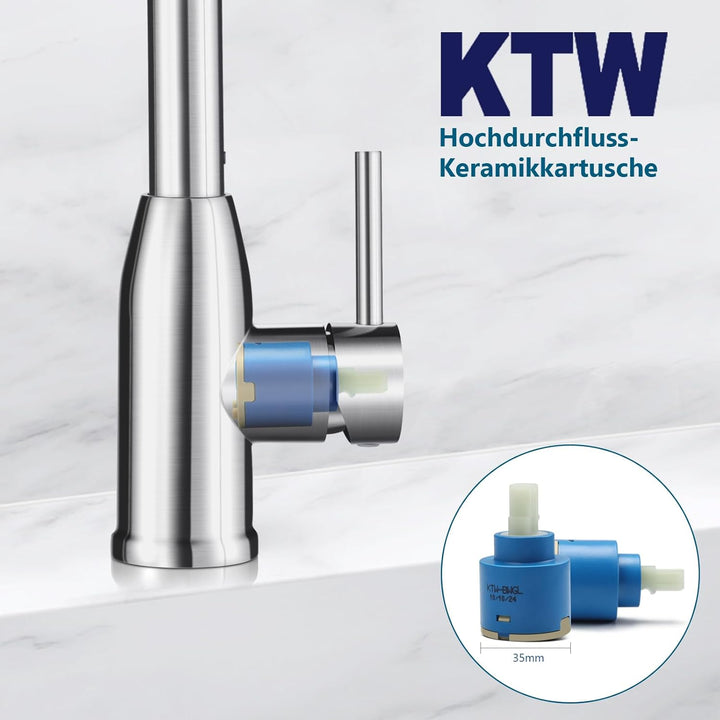 ZYB Wasserhahn Küche mit 3 Modi, Mischbatterie Küche 360° Schwenkbar, Einhebel Spültischarmatur Küch