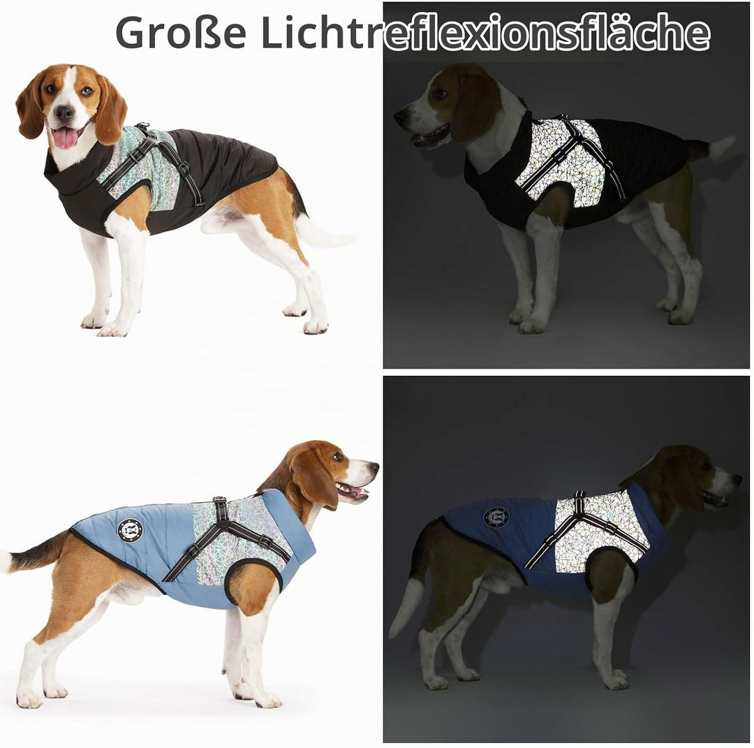 LUOWAN Hundemantel für kleine Hunde, Hundemantel mit Geschirr, Reflektierende Outdoor-Hundeweste, Wi