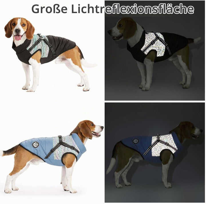 LUOWAN Hundemantel für kleine Hunde, Hundemantel mit Geschirr, Reflektierende Outdoor-Hundeweste, Wi