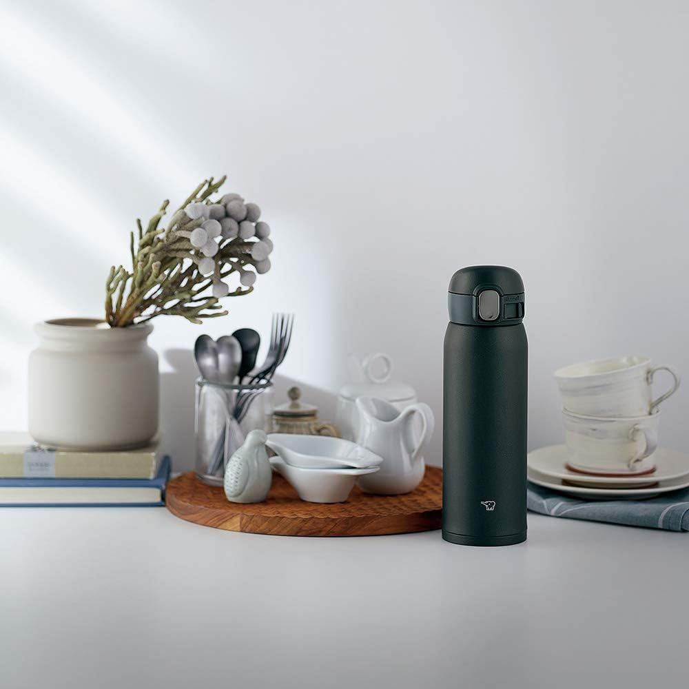 Zojirushi SM-WA48-BA Wasserflasche, One-Touch Edelstahlbecher, nahtlos, 0,48 l, Schwarz Schwarz 0.48
