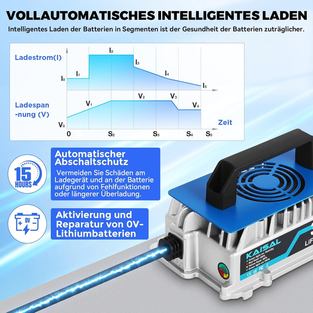 KAISAL 43.8V 25A LiFePO4 Ladegerät für 36V (38.4V) LiFePO4 Lithium-Eisenphosphat-Batterien, 36V Lith