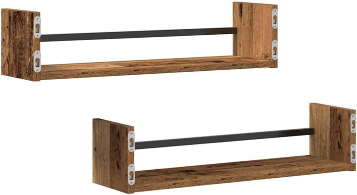 vidaXL Wandregal Wandmontiert 2 pcs Altholz 60 x 16 x 14 cm, Rechteckiges, modernes Wandregal, viel