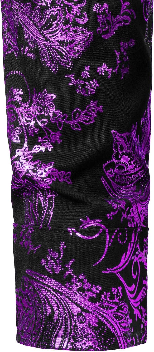 PARKLEES Herren Luxus Paisley Gemustert Golden Glänzend Slim Fit Freizeithemd M Schwarz Lila, M Schw