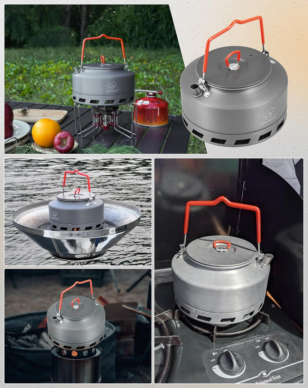 Bulin Camping Wasserkessel 2.2L Grösser Kaffeekanne Wasserkocher 2-3 Personen Kochen Leicht Faltbar
