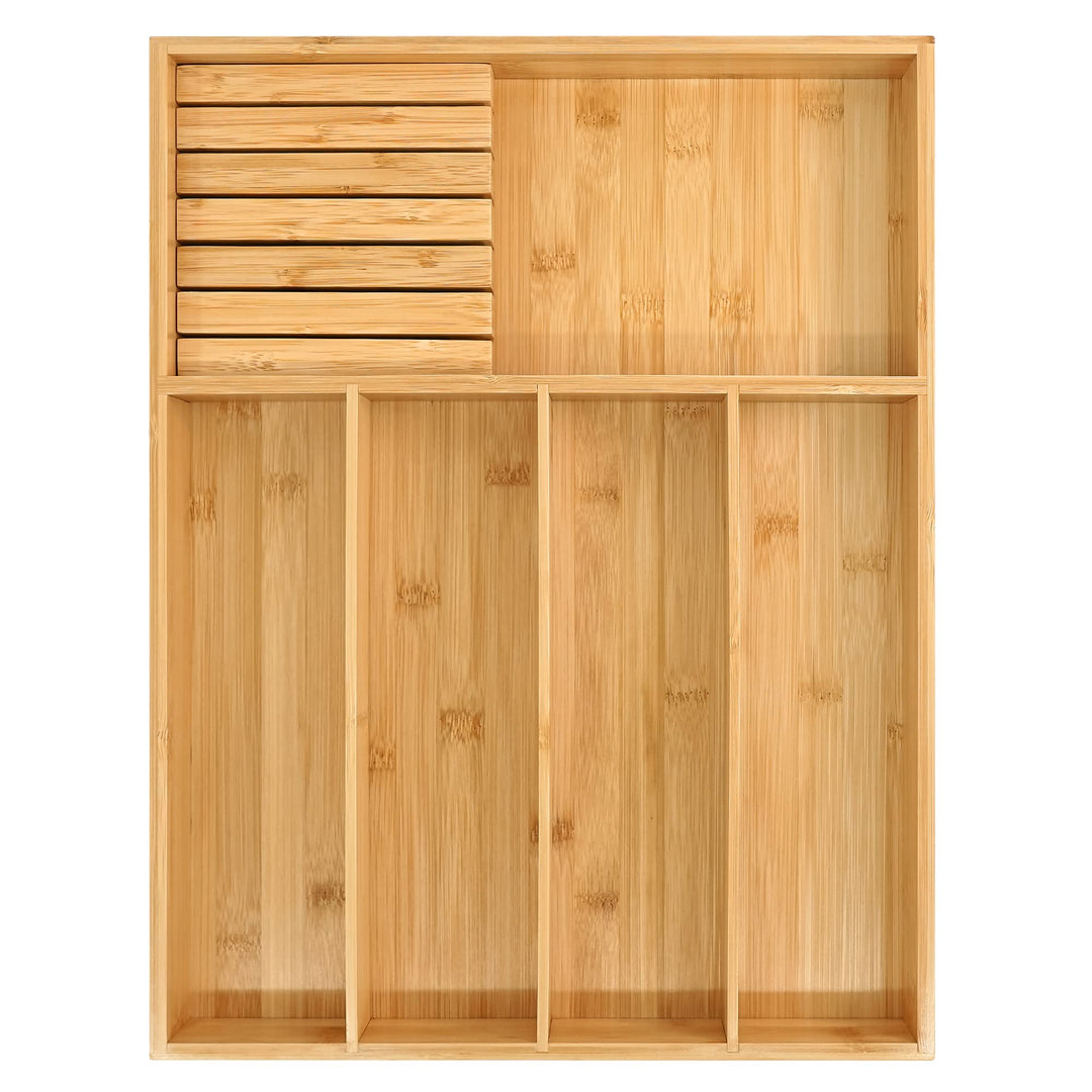 VaeFae Bambus-Besteck-Organizer, Utensilienhalter für Schublade, Holzbesteckablage mit Trennwand für
