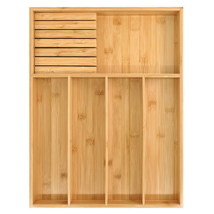 VaeFae Bambus-Besteck-Organizer, Utensilienhalter für Schublade, Holzbesteckablage mit Trennwand für