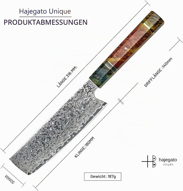 Hajegato Damastmesser Küchenmesser Einzigartiges Griff Kochmesser Profi Messer Japanisches Messer Vg