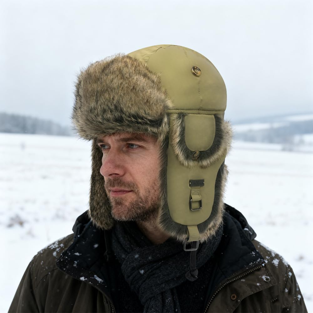 Alkaidstar Unisex Fliegermütze Rib Bomber Aviator Pilot Hat Faux Fellmütze Winter Russische Mütze He