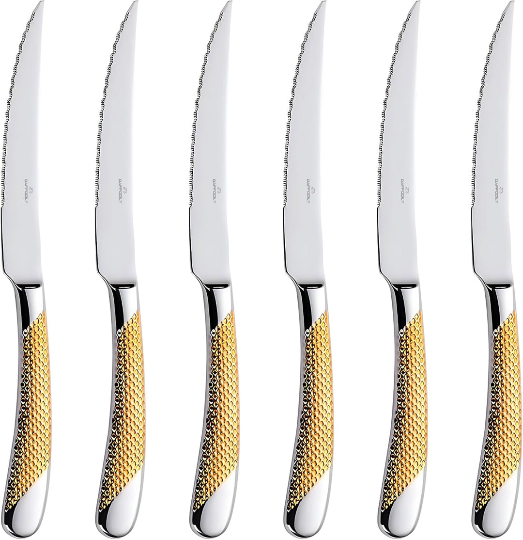 DAFFODILY® Spirit of luxury Signature Lot de 6 fourchettes à dîner Doré Steakmesser 6 teilig Gold, S