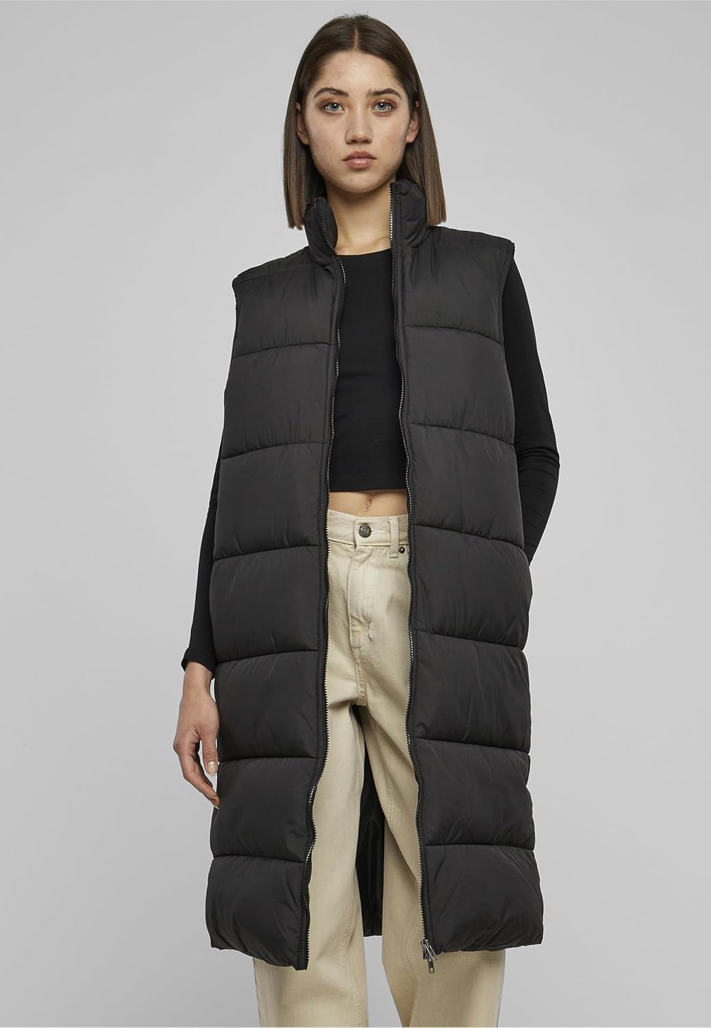Urban Classics Damen Ladies Long Puffer Vest S Schwarz, S Schwarz