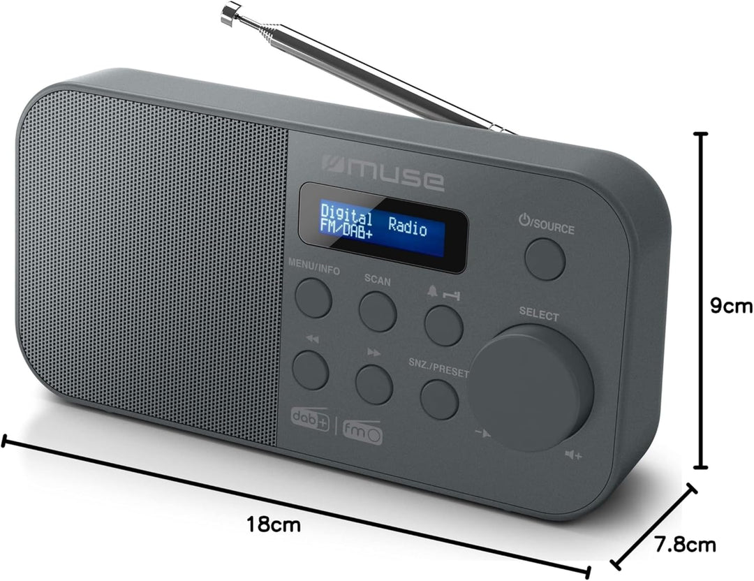 M-109 DAB+ tragbarer Radiowecker mit ausziehbarer Antenne | eingebautem Lautsprecher | AUX Anschluss
