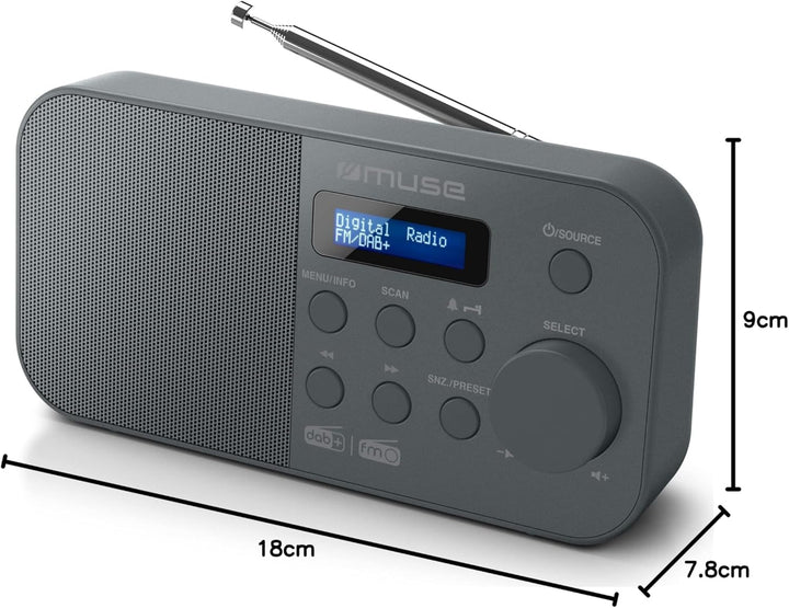 M-109 DAB+ tragbarer Radiowecker mit ausziehbarer Antenne | eingebautem Lautsprecher | AUX Anschluss