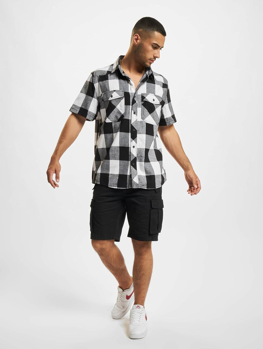Brandit Check Shirt Herren Kurzarm Single Hemd XXL Weiss-schwarz, Single Hemd XXL Weiss-schwarz