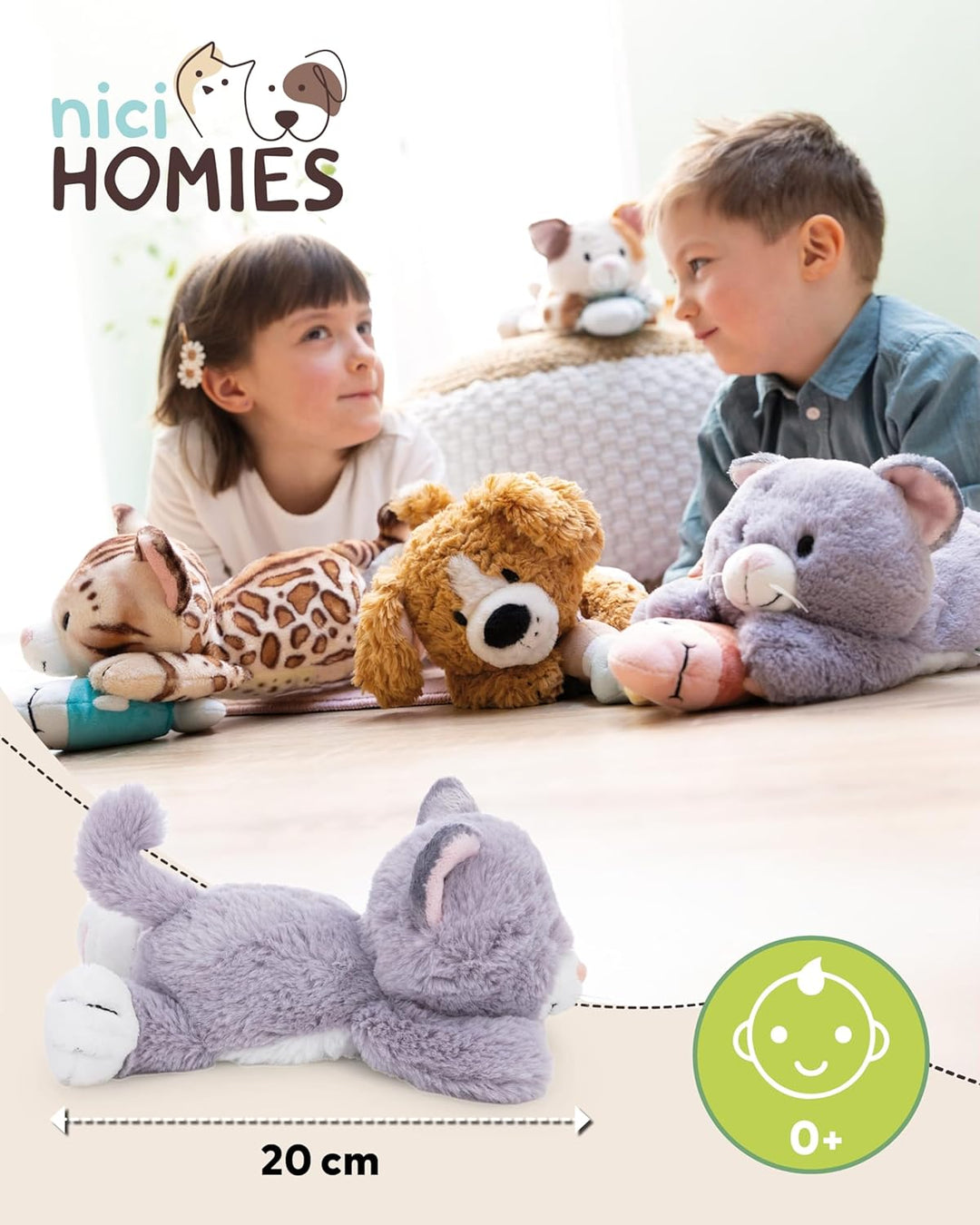 NICI Kuscheltier Katze 20cm - grau - Weiches Plüschtier – niedliches Stofftier zum Kuscheln & Spiele