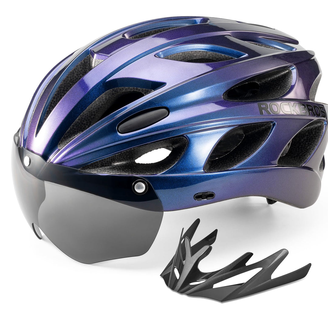ROCKBROS Fahrradhelm MTB Rennrad Radhelm Integriert mit Abnehmbaren Magnet Brillen Visier Grösse Ver