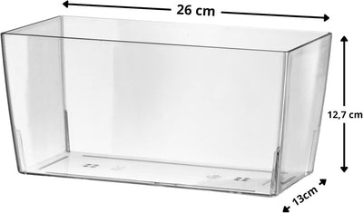 Rechteckiger Blumentopf aus transparentem Kunststoff, als Pflanzkasten oder Blumenkübel geeignet (3,