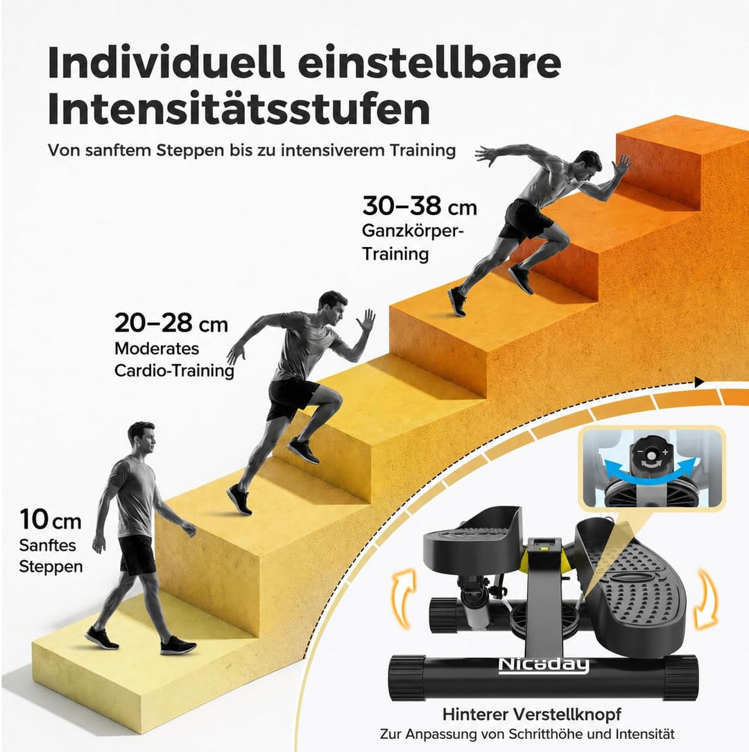 Niceday Twist Stepper für Zuhause | Swing Stepper mit Power Ropes | Stepper Hometrainer mit LCD Disp