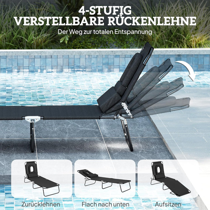 Outsunny Sonnenliege klappbar Gartenliege mit Gesichtsloch, Kopfkissen, Liegestuhl mit 4-Fach verste