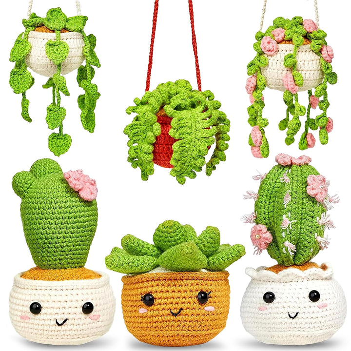 Coopay Häkelset für Anfänger, 6 Kakteen und Pflanzen DIY Häkel Set mit Schritt-für-Schritt Anleitung