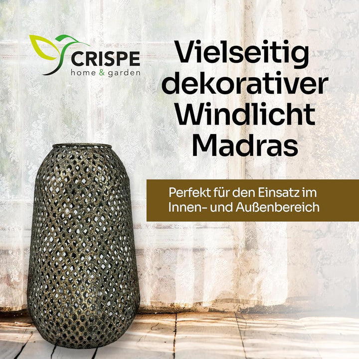 Crispe Home & Garden | orientalisches Windlicht aus Metall | Laterne Madras | Türkis/Gold | Höhe 28