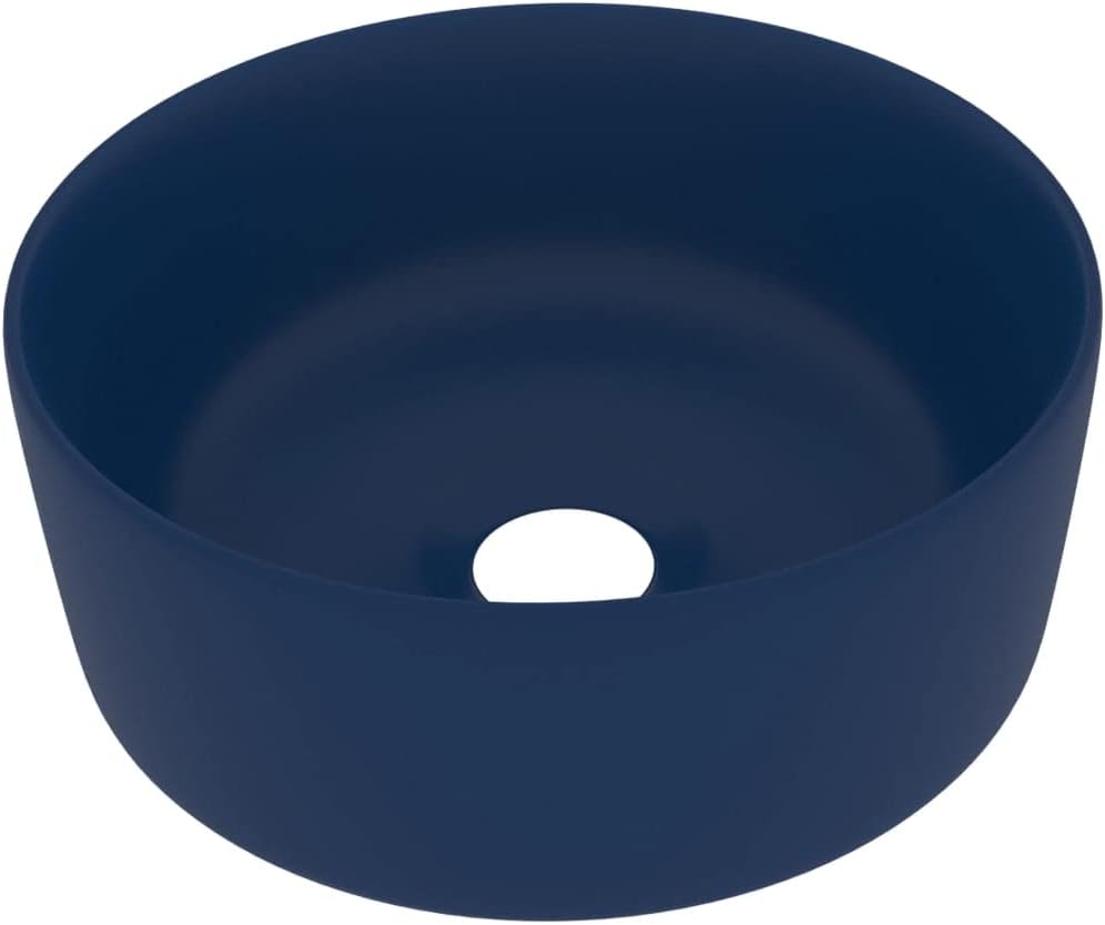 WIFESE Luxuriöses Waschbecken Rund Matt Dunkelblau 40x15 cm Keramik Aufsatzwaschbecken Eckig Badezim