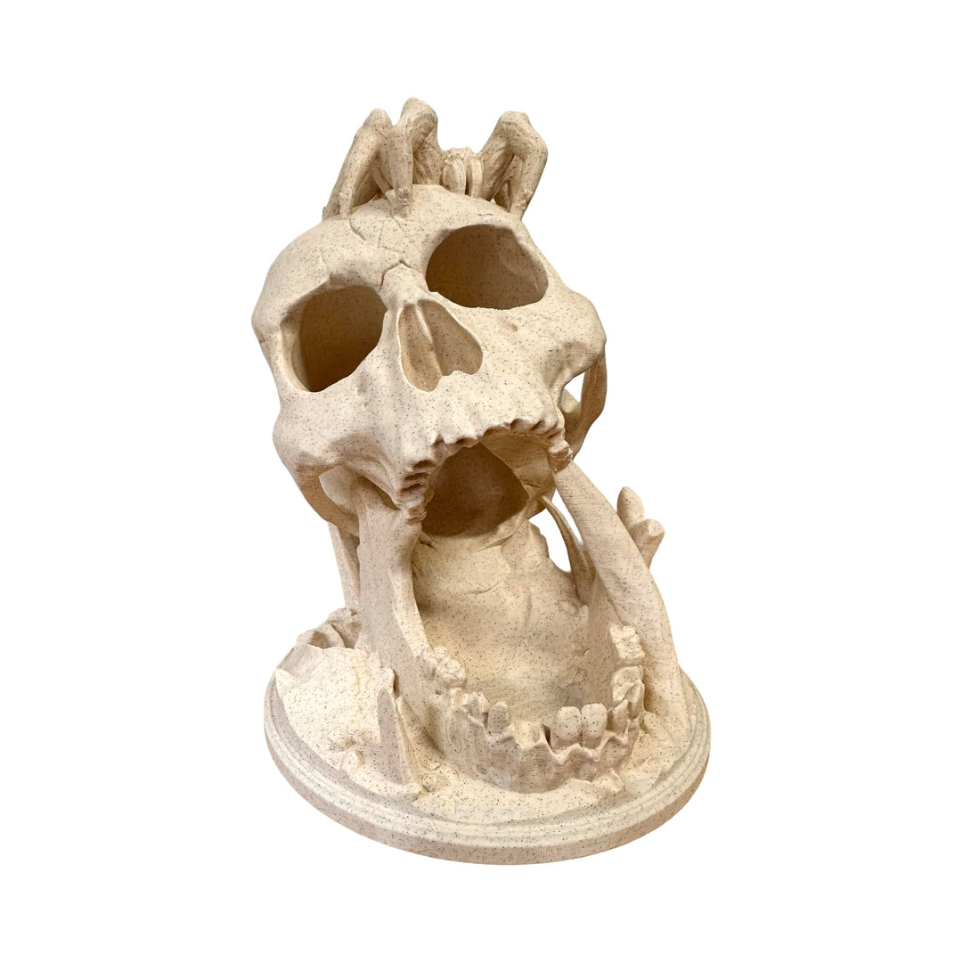 LAYERSMITH® D&amp;D Würfelturm als Totenkopf mit Spinne [Made IN Germany] in Farbe Sandstein aus Biokuns