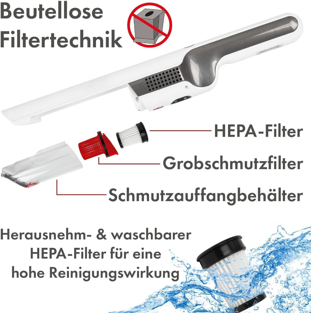 ProfiCare® Handstaubsauger beutellos für Auto und Haushalt, Handstaubsauger Akku inkl. 3 Düsen- und