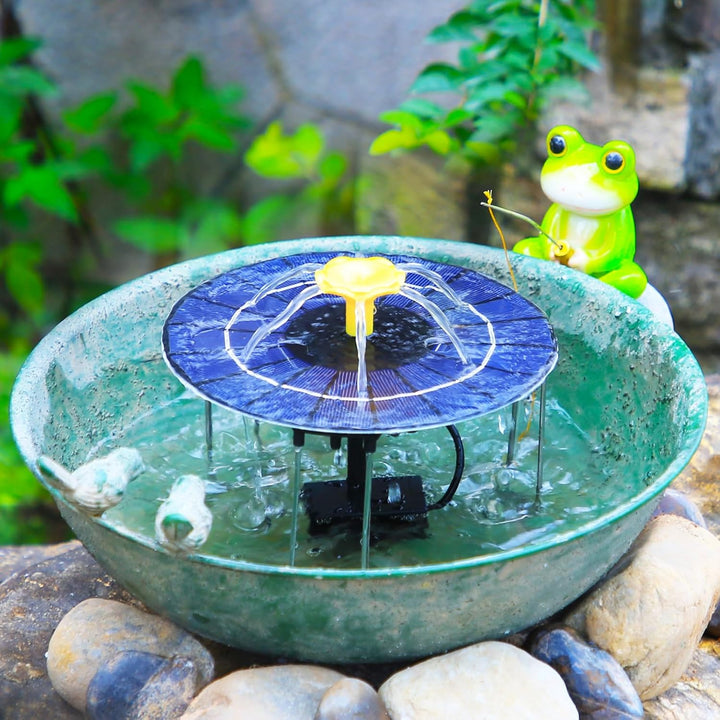 AISITIN Solar Springbrunnen für Aussen mit 1500 mAh Akku, 4W Solarbrunnen für Draussen mit 3 Halteru