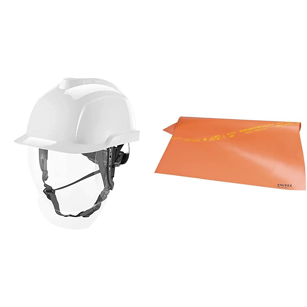 MSA MSA-KAS-Vg950_W Helm für Elektriker, Weiss, 52-63 Grösse & Knipex Abdecktuch aus Gummi 500 mm 98