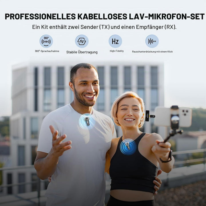 NEEWER Wireless Lavalier Mikrofonsystem, 1 x USB C Empfänger mit OTG Adapter 2 x Rauschunterdrückung