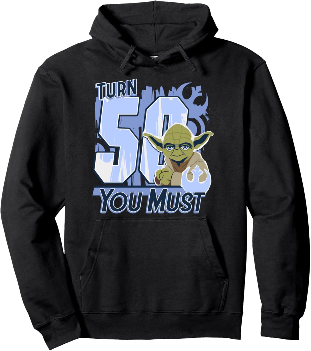 Star Wars Yoda Turn 50 You Must Rebel Logo Portrait Pullover Hoodie