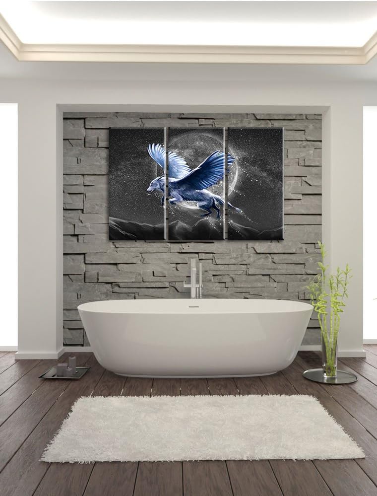 Pixxprint Wolf mit Flügeln als Leinwandbild | Grösse: 3 Teilig (120x80) | Wandbild| Kunstdruck | fer