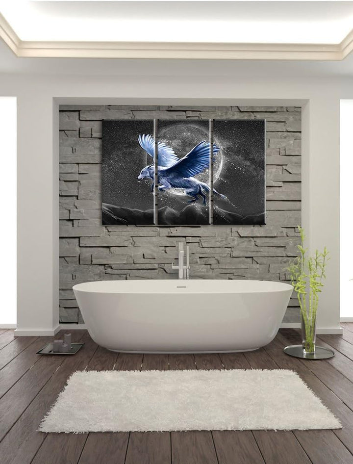 Pixxprint Wolf mit Flügeln als Leinwandbild | Grösse: 3 Teilig (120x80) | Wandbild| Kunstdruck | fer