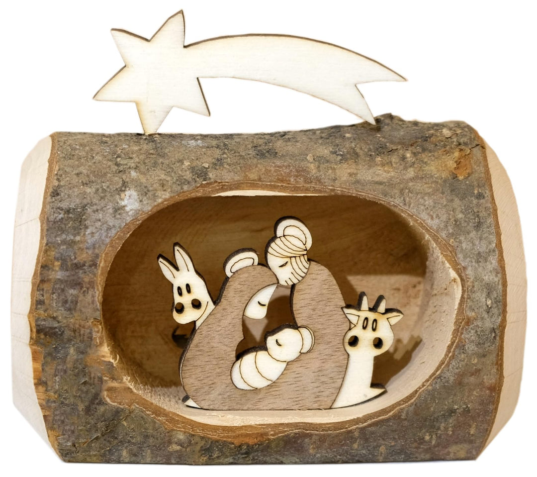 Kaltner Präsente Geschenkidee - Weihnachten Krippe aus Holz mit Jesus, Maria und Kind in einem Baums