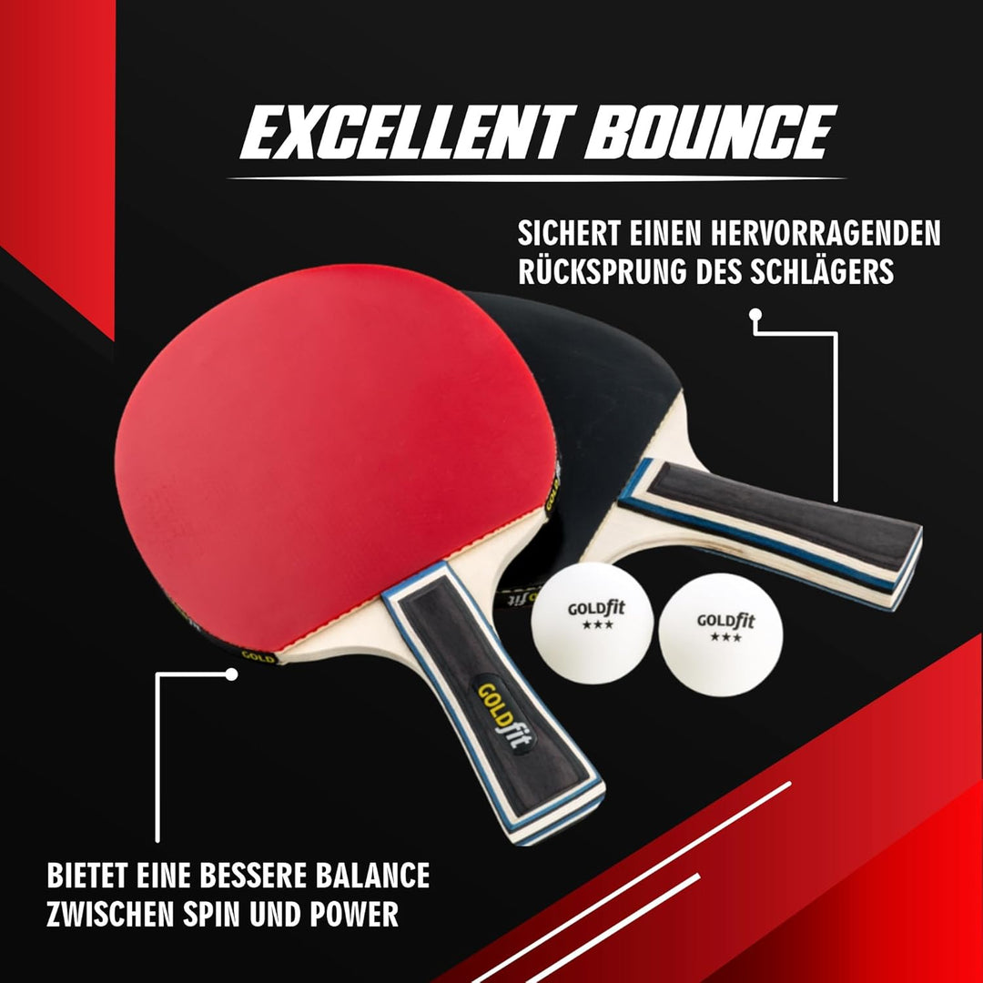 GOLDFIT | Set Tischtennisschläger Profi Tischtennis Set mit Schutzhülle und 3 Bällen | Professionell