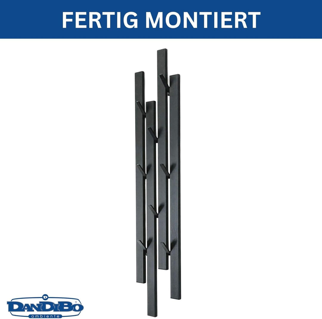 DanDiBo Garderobe Wand Schwarz Metall 96612 Wandgarderobe mit 8 Haken Schmal Flurgarderobe Modern Ha