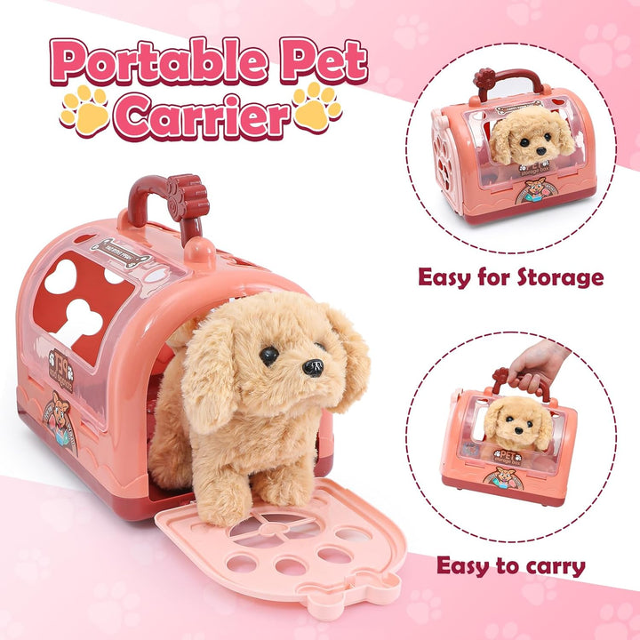 G.C Hund Spielzeug Kinder Elektrischer Plüsch Hund der Läuft und Bellt mit Leine Hundekäfig Kuschelt