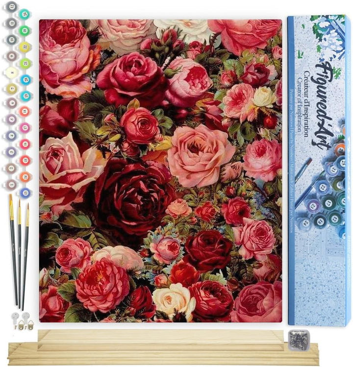Figured'Art Malen Nach Zahlen Erwachsene Mit Rahmen Romantische Blumen - Paint by Numbers Basteln DI