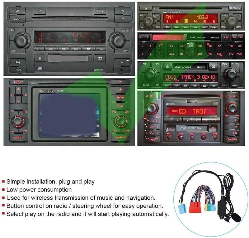 KIMISS Bluetooth Audio Adapter mit Lautsprecher Auto Stereo Passend für A2 A3 8L 8P