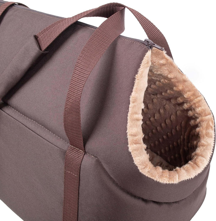 Hundetasche - Braun Beige/Minky, L bis 15 kg - Tragetasche für kleinen und mittleren Hund, Welpen, K